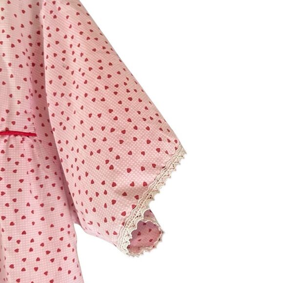 Vtg 80s Artistic Fantasy Gingham Heart Print Pearl Snap Robe Dress Jam Jar Pocke - Picture 4 of 11